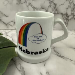Papel Vintage 80s Nebraska End of The Rainbow Coffee Mug White Souvenir Cup
